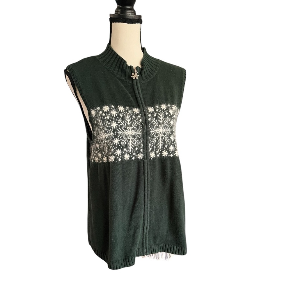 Christopher & Banks Lambs Wool Blend Winter Zipper Snowflake Vest. Sz. L